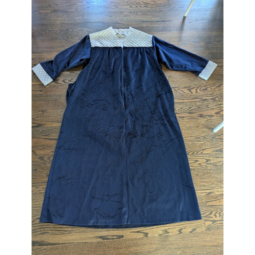 Women's Vintage Christian Dior Velour Loungewear House Coat Robe Size Large Blue